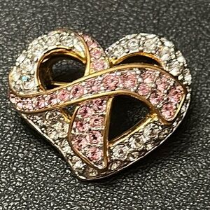 Swarovski Heart Shaped Brest Cancer Awareness Ribbon Crystal Brooch